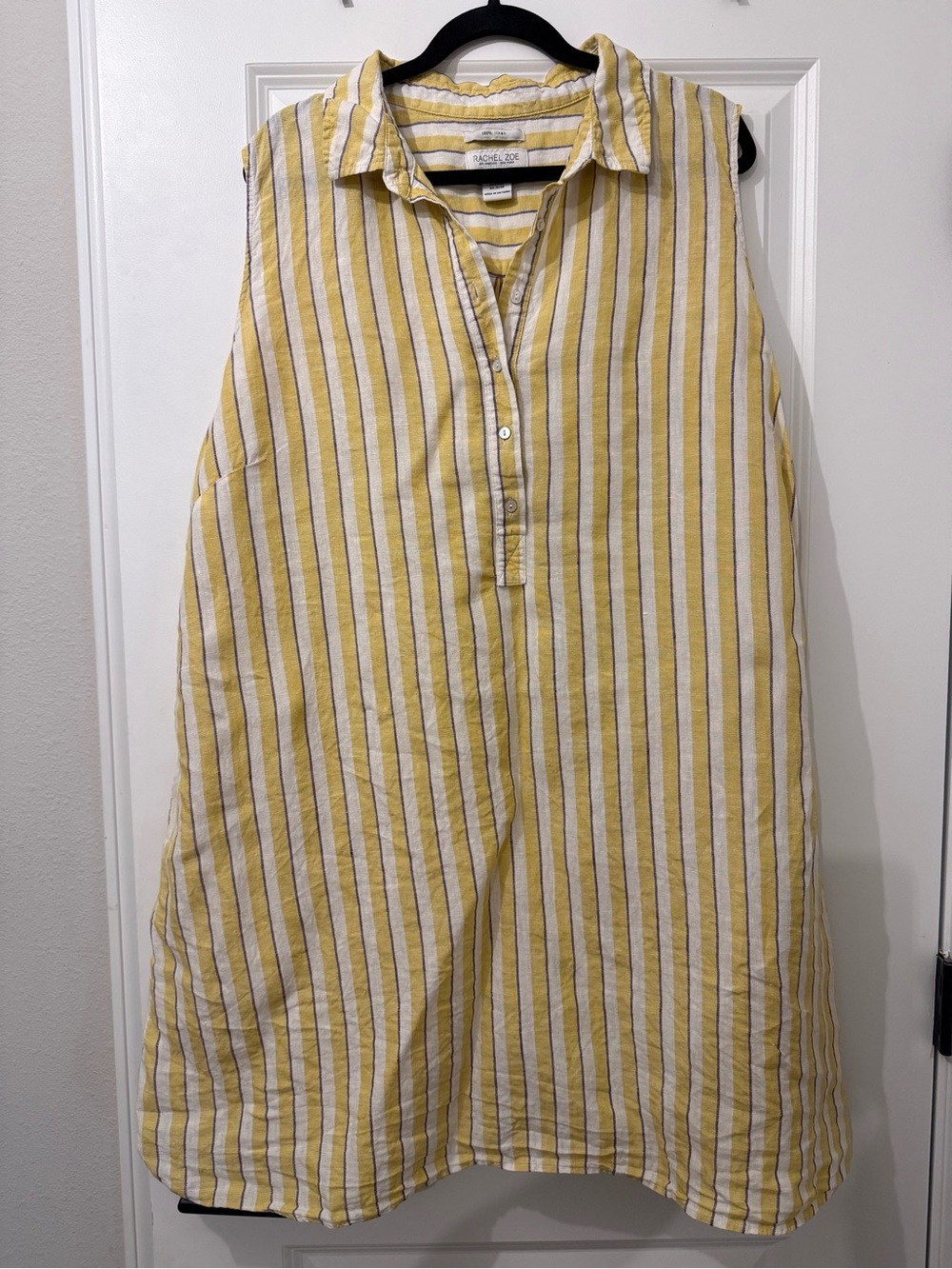 Rachel Zoe Yellow, White, purple Striped 100% Linen Dress Size 3x